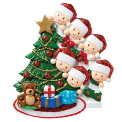 Family Of 6 Around The Christmas Tree Personalized Ornament OR1789-6 -The Jolly Christmas Store apilwdigy 69567.1646091908