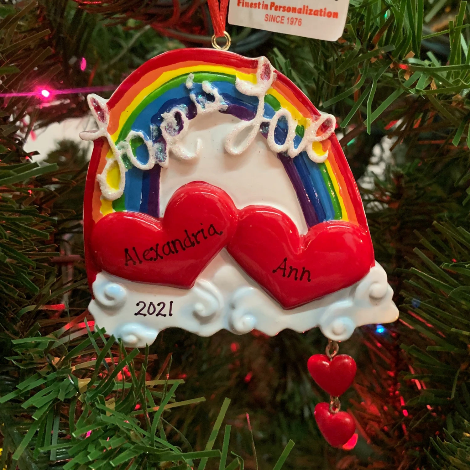 3.75" Love Is Love Rainbow Personalized Christmas Ornament W8454