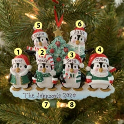 Family Personalized Christmas Ornament With 6 Penguins
