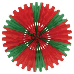25" Beistle Vintage Red And Green Tissue Paper Fan Christmas Decoration 55293-RG