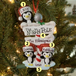 Penguin Family Of 3 At The North Pole Personalized Christmas Ornament OR1739-3