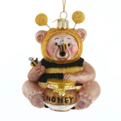 4.25" Noble Gems Bee Honey Bear Glass Christmas Ornament NBX0020