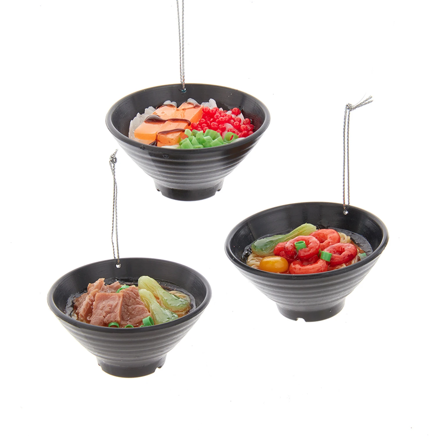 Kurt Adler 2.75" Set Of 3 Asian Rice & Noodle Bowl Christmas Ornament D4237 3 Kurt Adler 2.75" Set Of 3 Asian Rice & Noodle Bowl Christmas Ornament D4237
