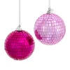 Kurt Adler 3.15" Pink Glass Mirrored Disco Ball Christmas Ornaments Set Of 2 D4575 -The Jolly Christmas Store d4575 54172.1722529354