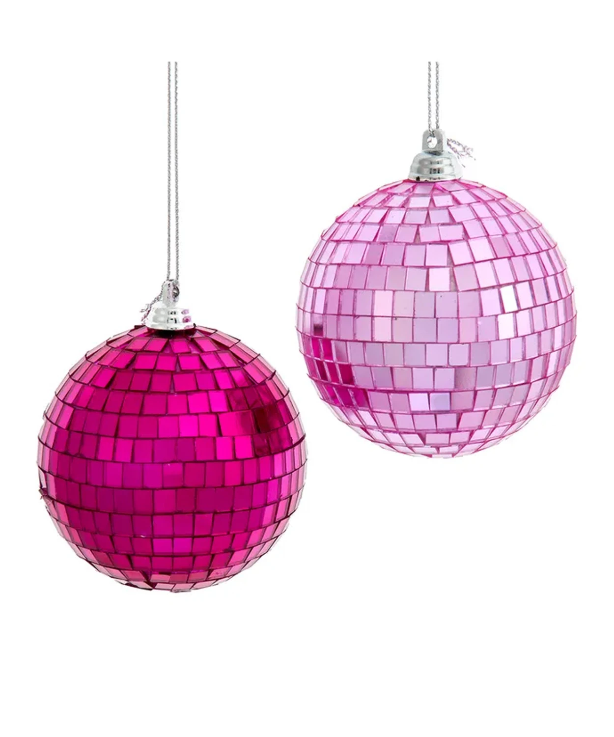 Kurt Adler 3.15" Pink Glass Mirrored Disco Ball Christmas Ornaments Set Of 2 D4575 3 Kurt Adler 3.15" Pink Glass Mirrored Disco Ball Christmas Ornaments Set Of 2 D4575
