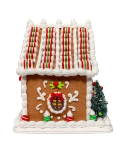 Kurt Adler 9" Battery Operated Gingerbread House With Santa & Ribbon Candy Roof Christmas Decoration GBJ0059 -The Jolly Christmas Store gbj0059 01 46149.1746135334