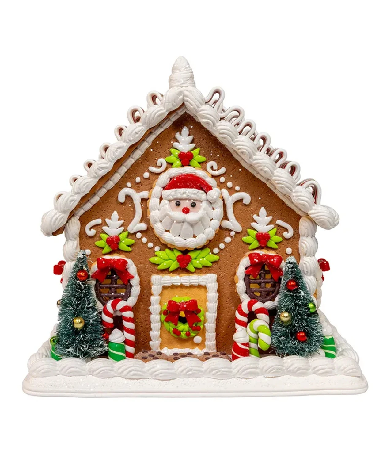 Kurt Adler 9" Battery Operated Gingerbread House With Santa & Ribbon Candy Roof Christmas Decoration GBJ0059