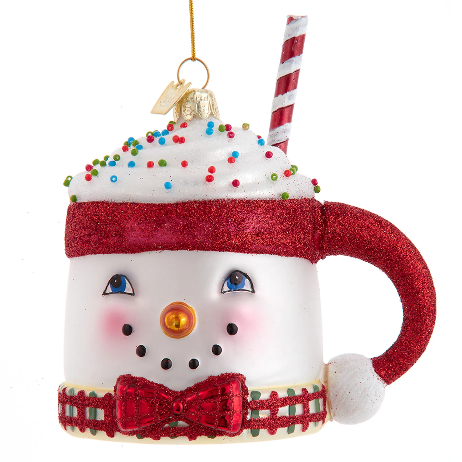 Kurt Adler 4.5" Noble Gems Snowman Mug Glass Christmas Ornament NBX0096 3 Kurt Adler 4.5" Noble Gems Snowman Mug Glass Christmas Ornament NBX0096