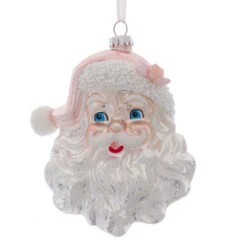 Kurt Adler 6" Pink And Silver Santa Head Glass Christmas Ornament T2802