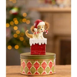 Bethany Lowe 5.75" Christmas Puppy On Box Vintage Christmas Decoration TL3368 -The Jolly Christmas Store tl3368 lg 40965.1719511099